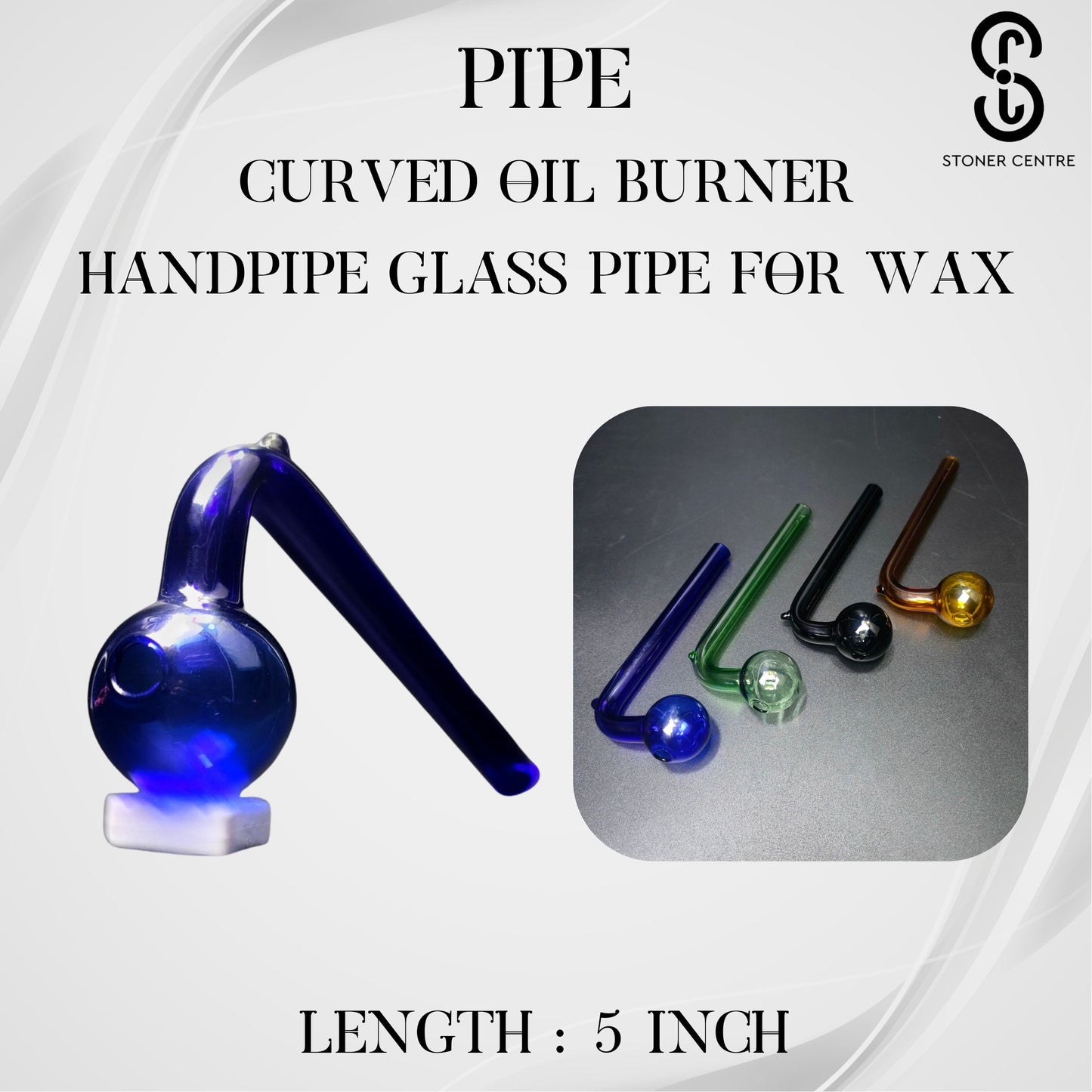 PIPE | CURVED OIL BURNER HANDPIPE GLASS PIPE FOR WAX 5 INCH