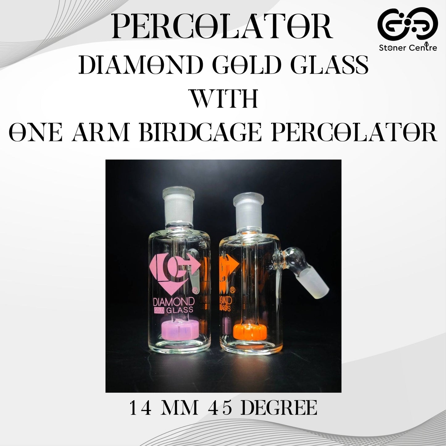 PERCOLATOR | DIAMOND GOLD GLASS 1 ARM PERCOLATOR 14 MM 45 DEGREE