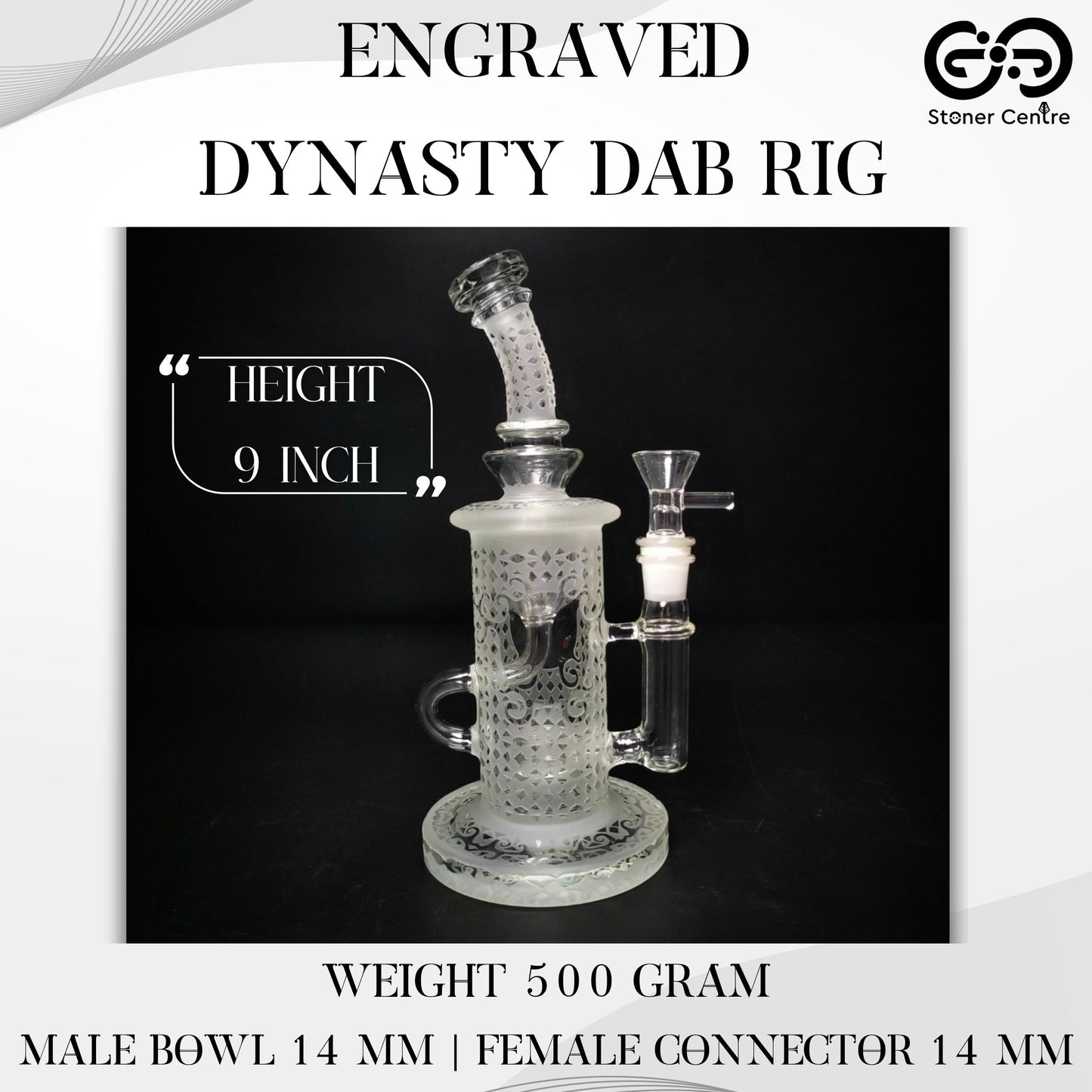 Glass Bong | ENGRAVED DYNASTY DAB RIG 14 MM JOINT WITH PERC 9 INCH