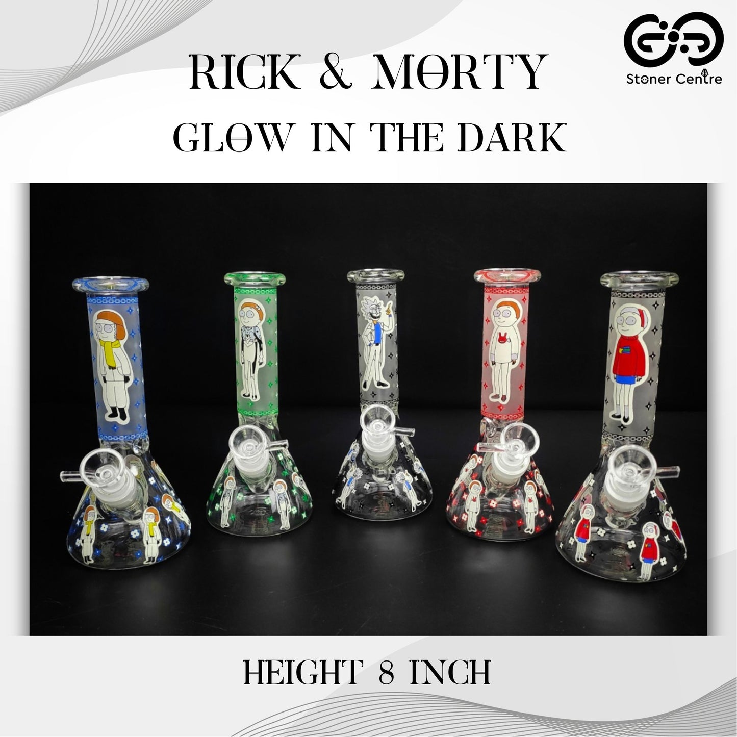 GLASS BONG | RICK AND MORTY GLASS BONG GLOW IN THE DARK 8 INCH