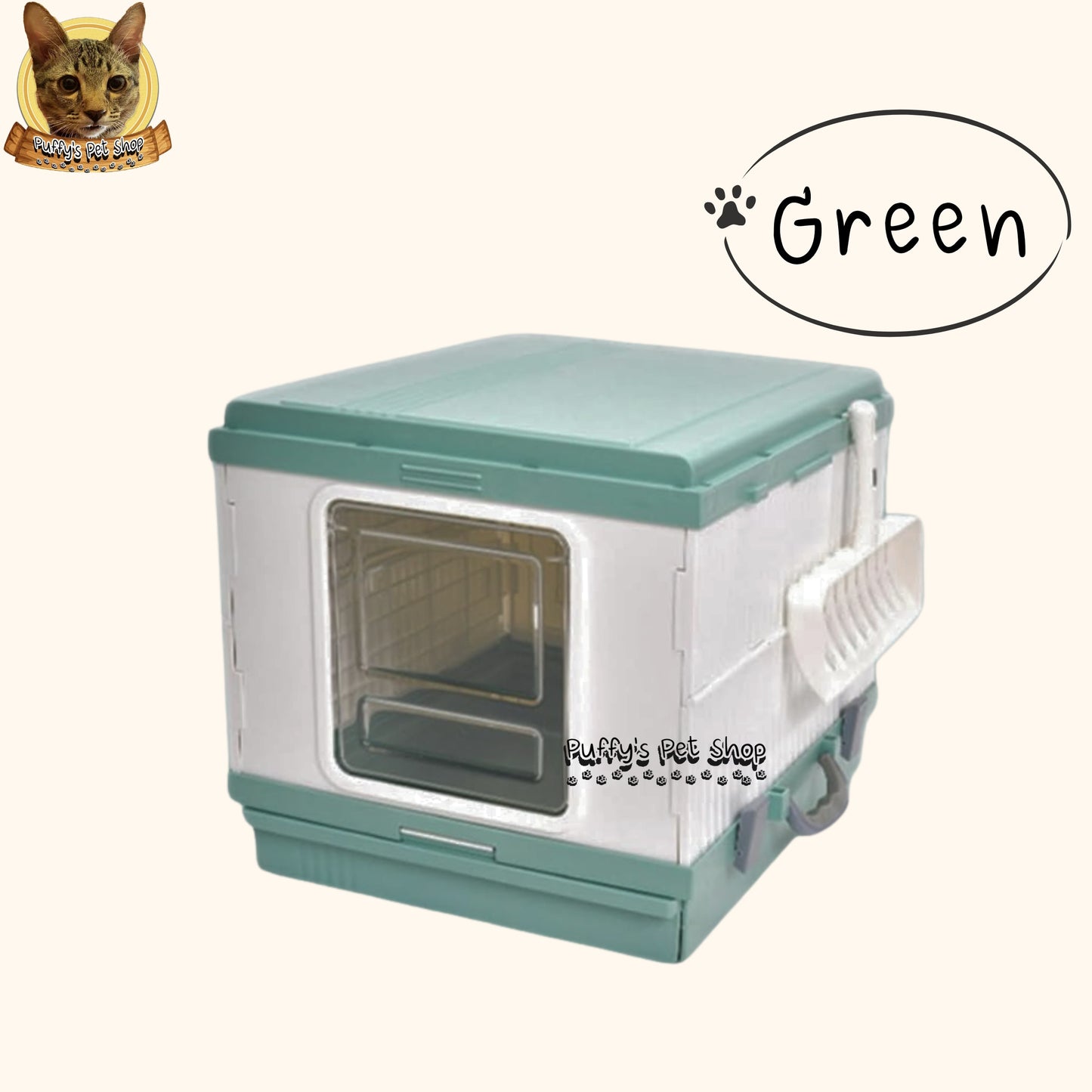 Puffy's Pet Shop | Foldable Cat Litter Box with Scoop set ห้องน้ำแมวแบบพับเก็บได้ พร้อมไม้ตักทรายในชุด ขนาดกาง 46.3 x 53.5 x 41.5 ซม