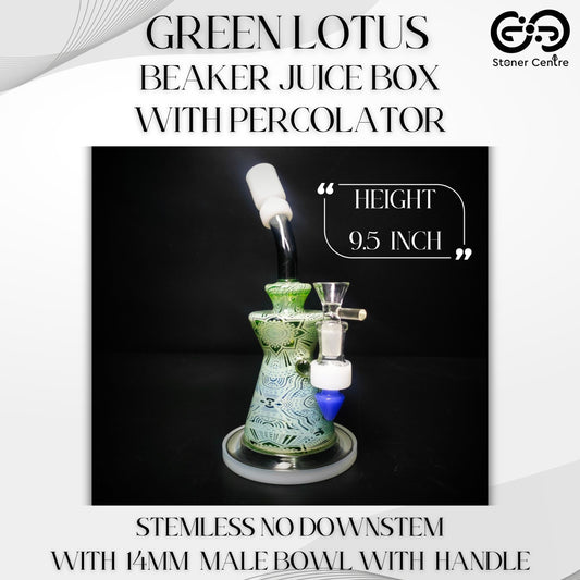 Glass Bong | GREEN LOTUS BEAKER JUICE BOX 9.5 INCH