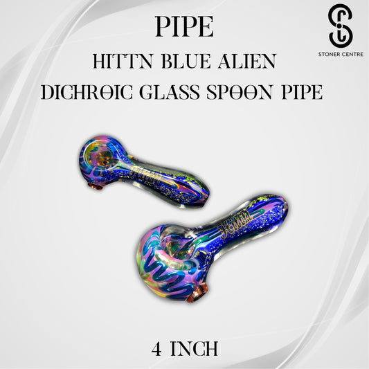 PIPE | HITTN BLUE ALIEN DICHROIC GLASS SPOON PIPE 4 INCH