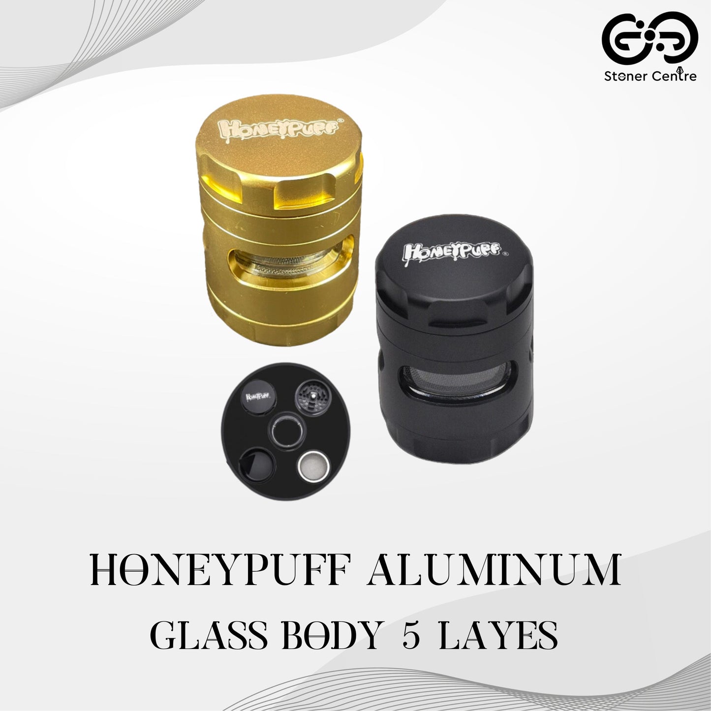 GRINDER | HONEYPUFF ALUMINUM GRINDER METAL - GLASS BODY 5 LAYERS