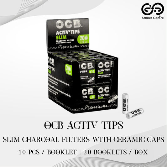 ROLLING PAPER | OCB ACTIV TIPS SLIM CHARCOAL FILTERS WITH CERAMIC CAPS PREMIUM