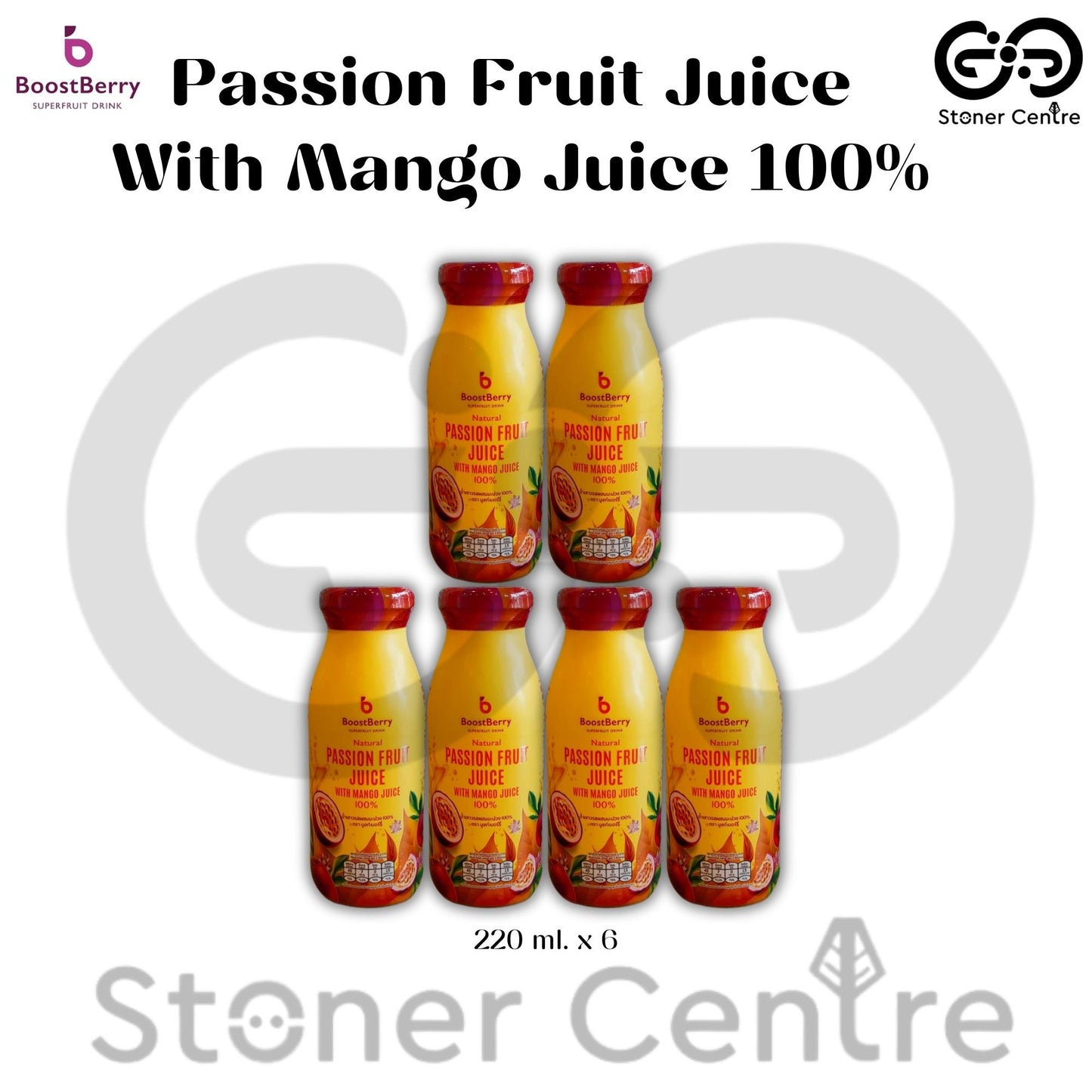 PACKSET 6 ขวด!!! BoostBerry "Passion Fruit With Mango Juice" 100% Superfruit Drink | เครื่องดื่มน้ำเสาวรสผสมน้ำมะม่วง 100% ผลิตจากผลไม้สดแท้ หวานน้อย ดีต่อสุขภาพ