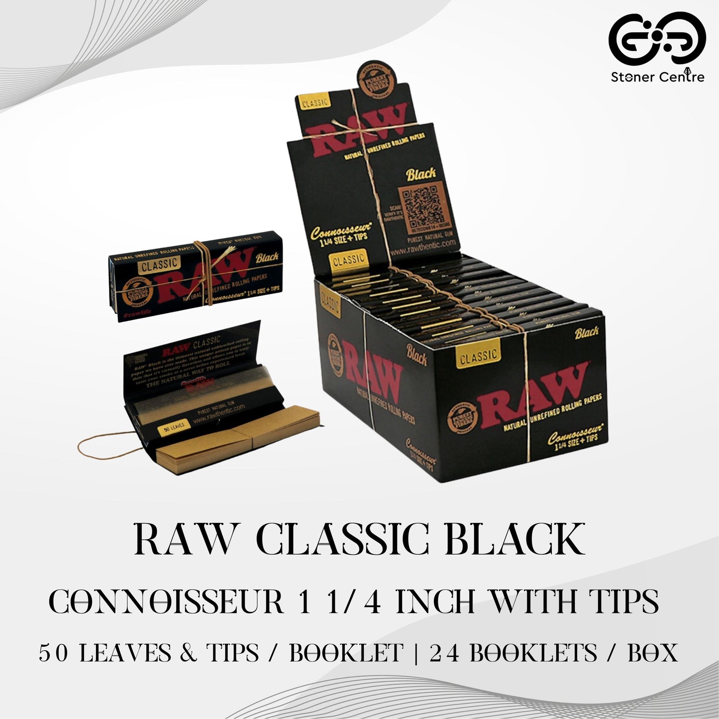 ROLLING PAPER | RAW CLASSIC BLACK CONNOISSEUR 1 ¼" WITH TIPS