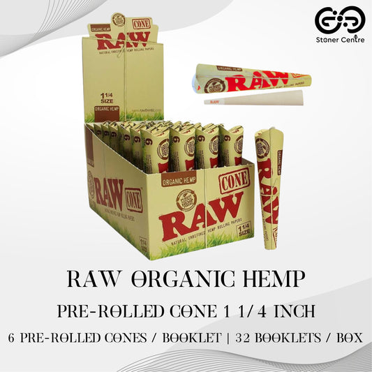 ROLLING PAPER | RAW ORGANIC HEMP PRE-ROLLED CONE 1 1/4 INCH