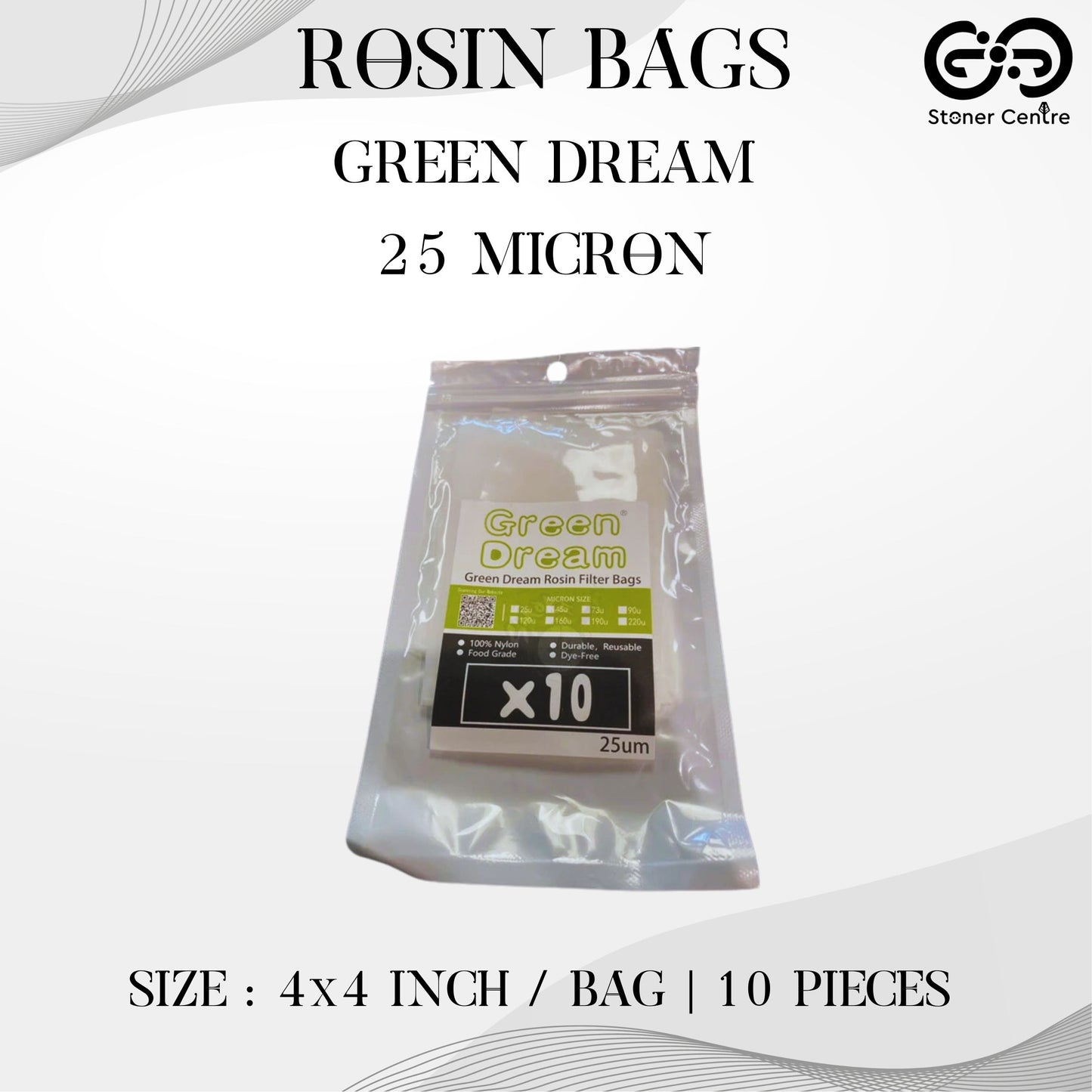 ROSIN BAGS | GREEN DREAM 4x4 INCH ROSIN BAGS SIZE 25 MICRON | 10 PIECES