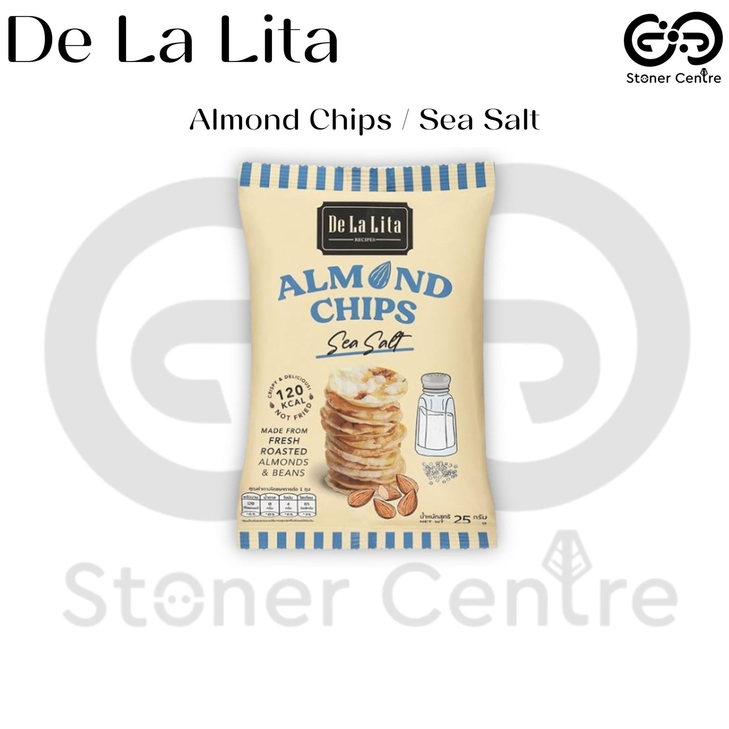 ALmond Chips "Sea Salt" 25g. | ขนมอัลมอนด์และข้าวอัดแผ่น รสเกลือทะเล De La Lita ขนาด 25 กรัม