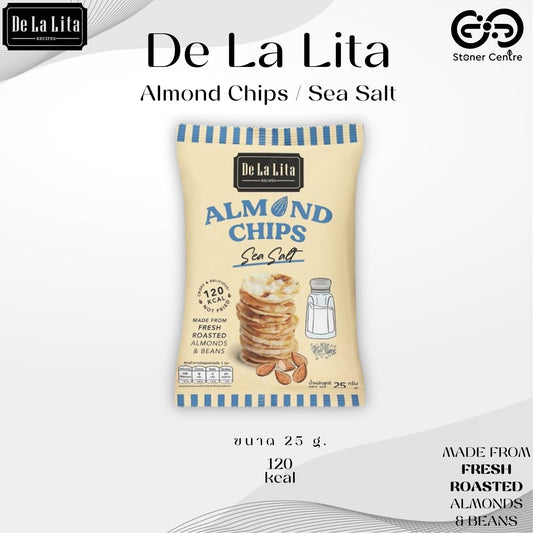 ALmond Chips "Sea Salt" 25g. | ขนมอัลมอนด์และข้าวอัดแผ่น รสเกลือทะเล De La Lita ขนาด 25 กรัม