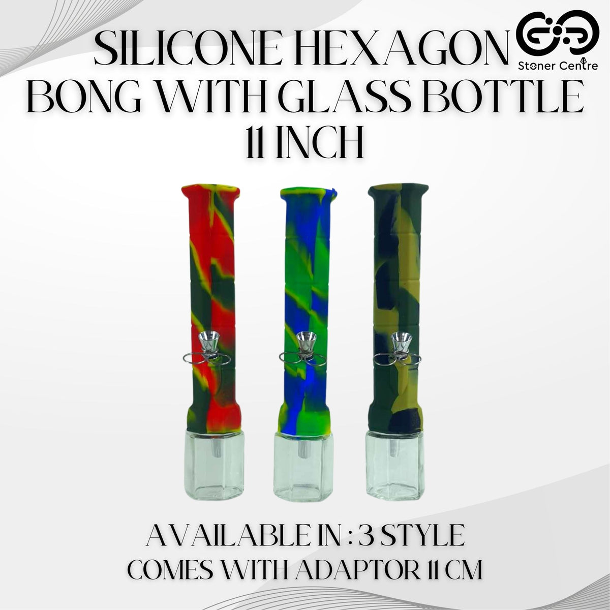 Glass Bong | SILICONE HEXAGON BONG WITH GLASS BOTTLE 11 INCH