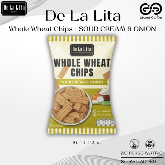 WHOLE WHEAT CHIPS "Sour Cream & Onion" 30g. | ขนมโฮลวีตอบกรอบ รสซาวครีมและหัวหอม ขนาด 30 กรัม De La Lita