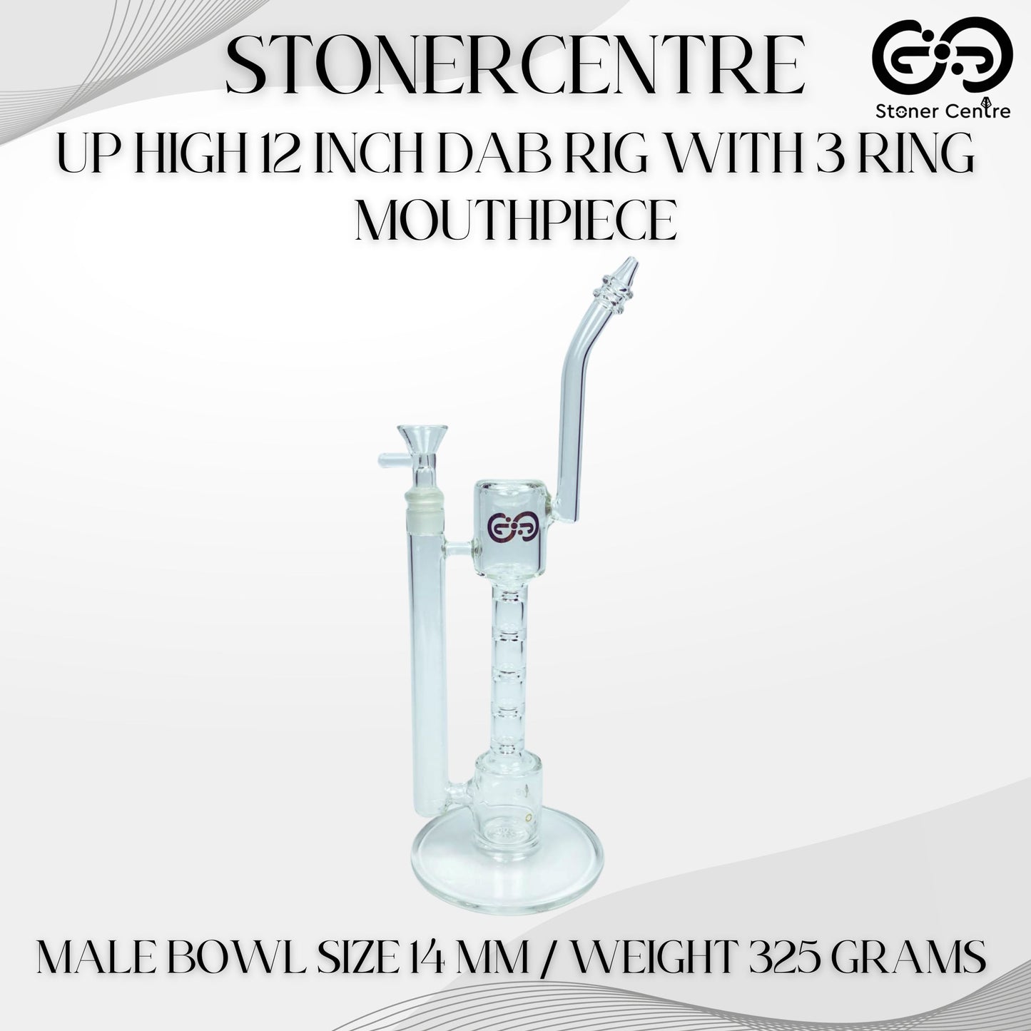 GLASS BONG | STONERCENTRE UP HIGH 12 INCH DAB RIG WITH 3 RINGS MOUTHPIECE