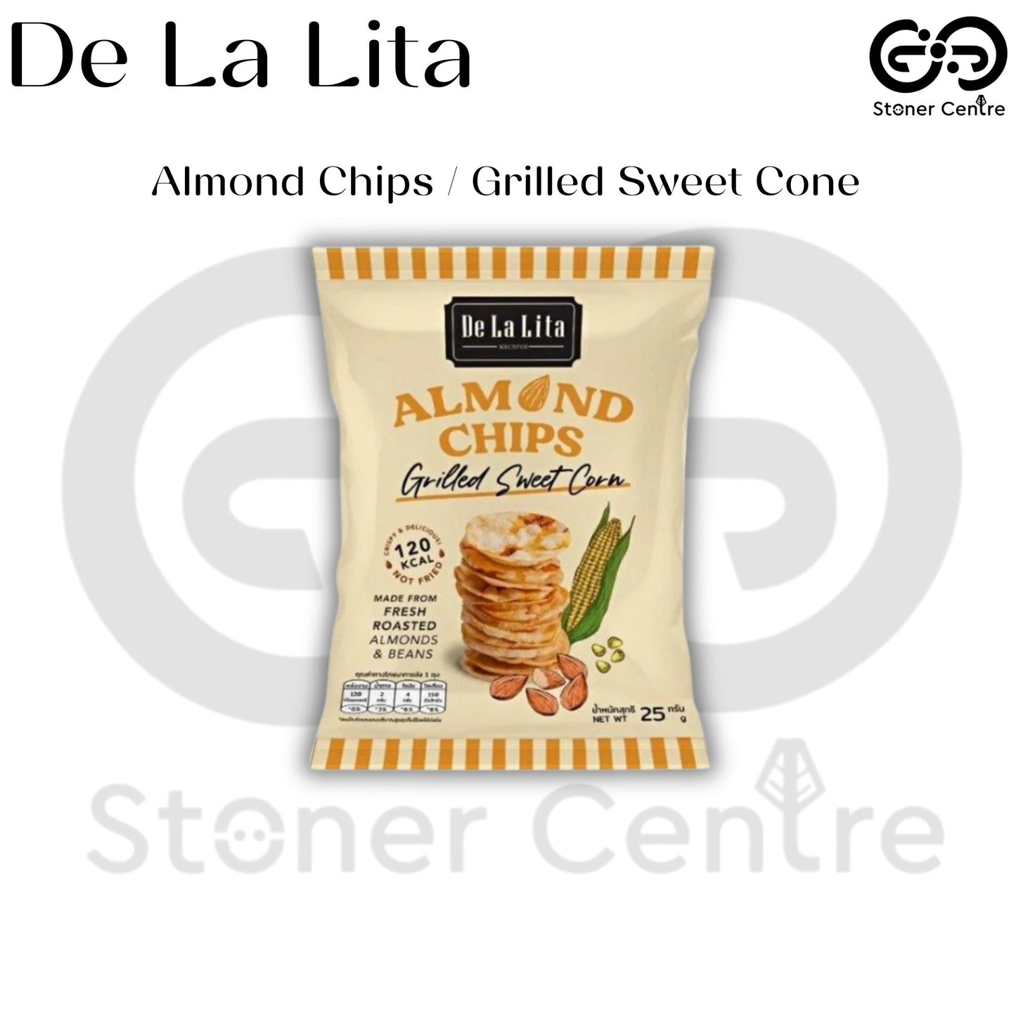ALmond Chips "Grilled Sweet Corn" 25g. |  ขนมอัลมอนด์และข้าวอัดแผ่น รสข้าวโพดหวานย่าง De La Lita ขนาด 25 กรัม