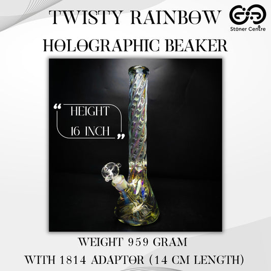 Glass Bong | TWISTY RAINBOW HOLOGRAPHIC BEAKER 16 INCH