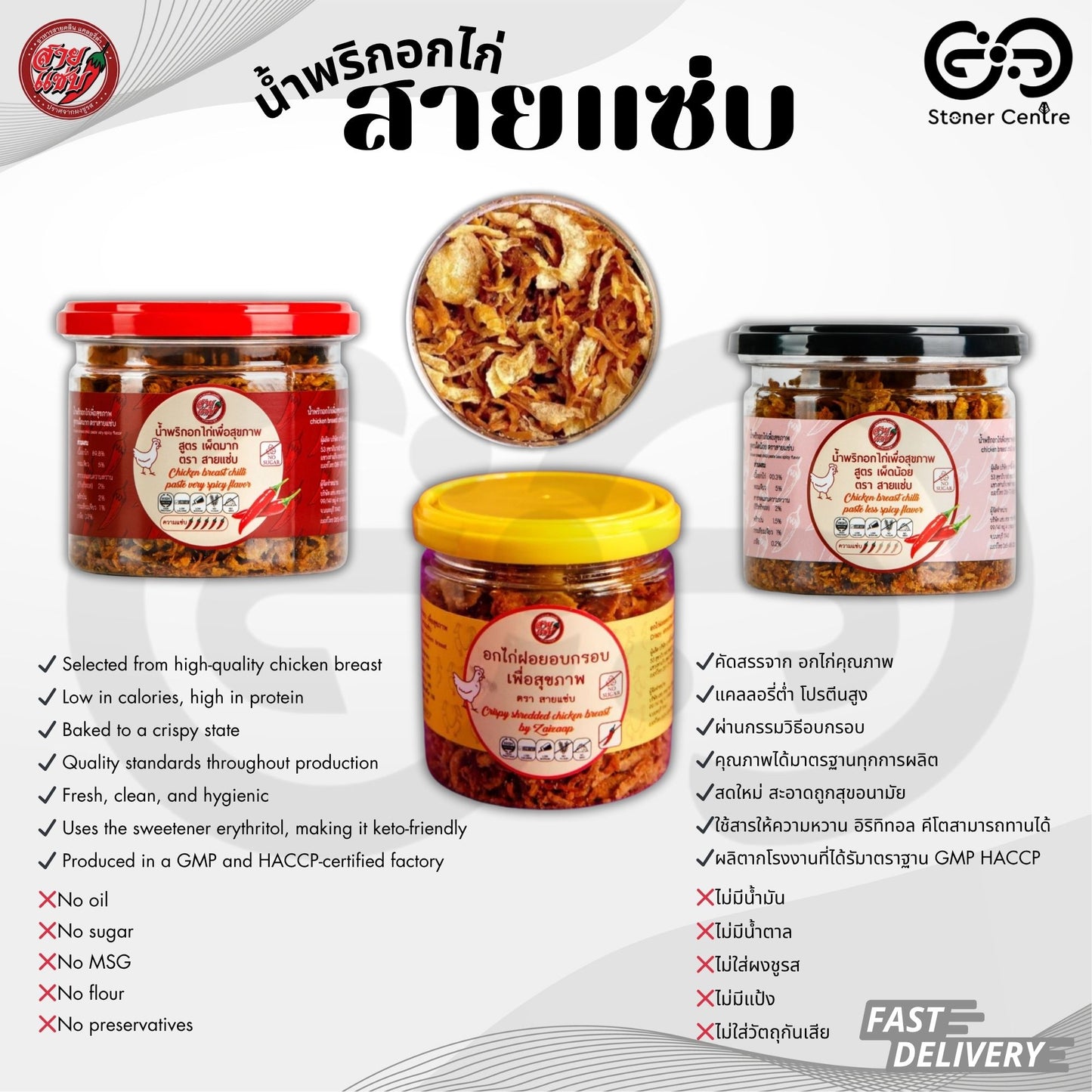 Chicken Breast Chilli Paste Very Spicy Flavor Low Calorie, High Protein | น้ำพริกอกไก่เพื่อสุขภาพ สูตรเผ็ดมาก แคลลอรี่ต่ำ โปรตีนสูง สายแซ่บ